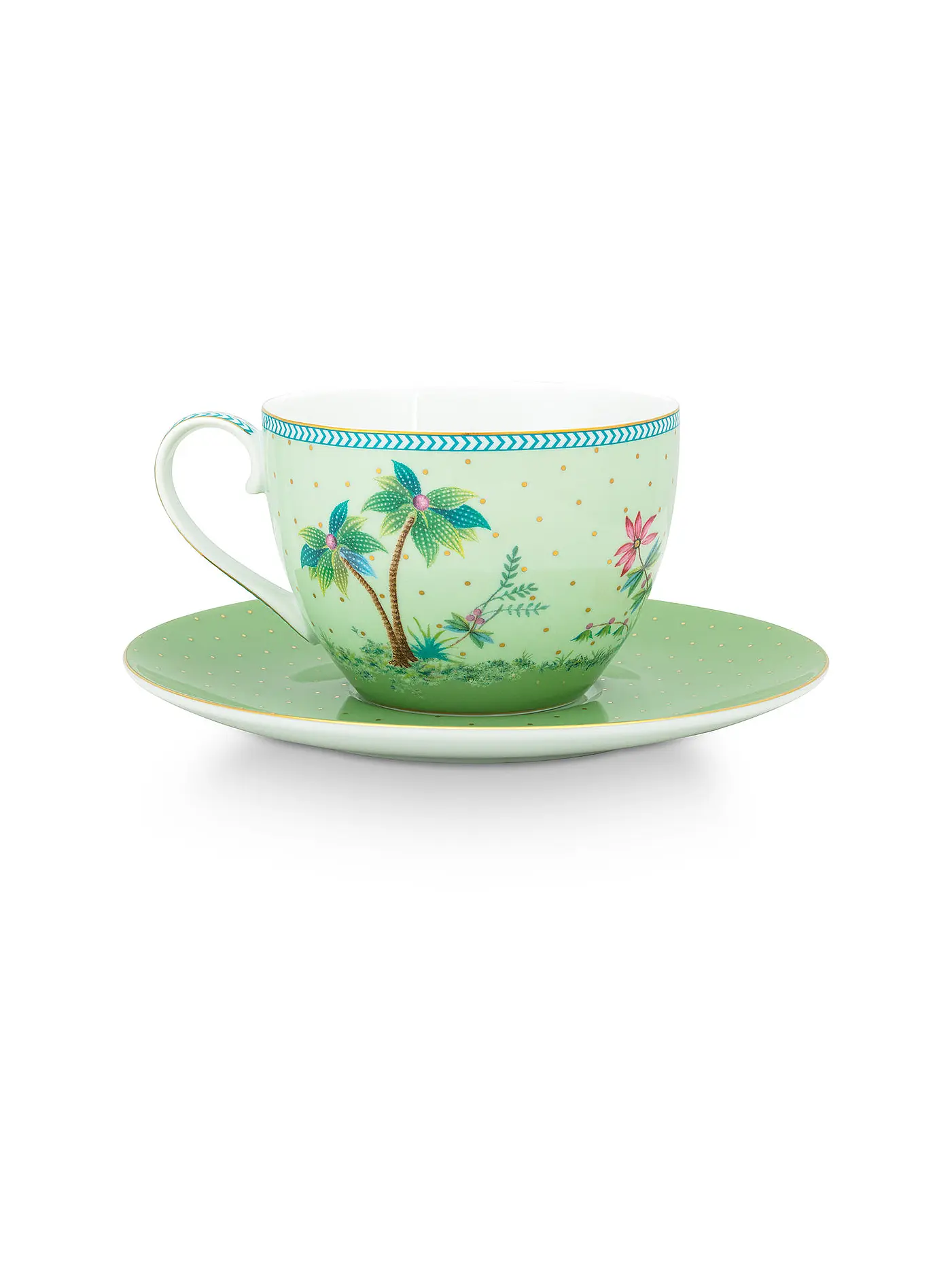 PIP STUDIO | Cappuccinotasse mit Untertasse 280ml  Jolie Dots Gold | hellgrün